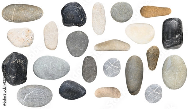 Obraz Set of Various sea pebble stones isolated on a transparent background.