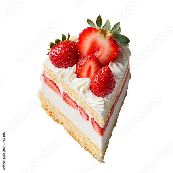 Obraz Strawberry Shortcake Slice on transparent background, Generative Ai