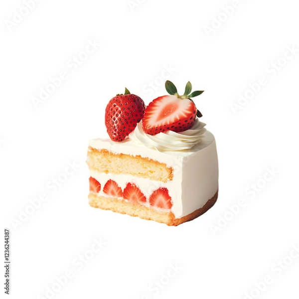 Obraz Strawberry Shortcake Slice on transparent background, Generative Ai