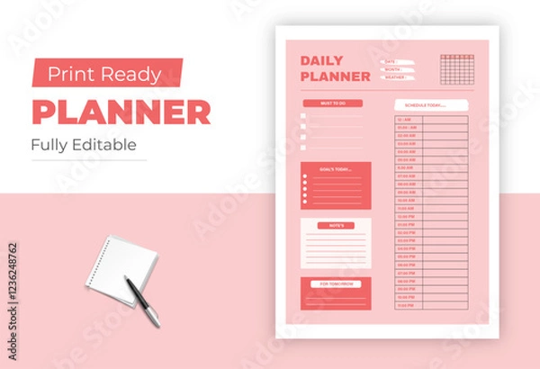 Fototapeta Daily Planner Template for Scheduling and Goal Setting