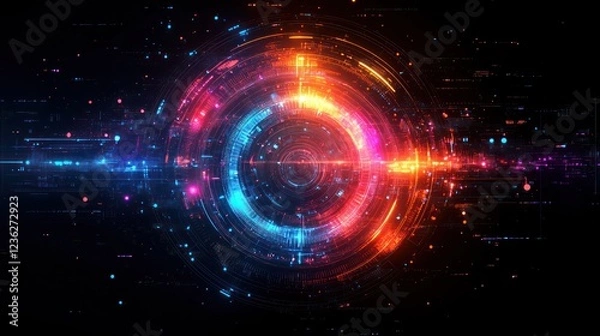 Fototapeta Futuristic glowing circles digital data stream background