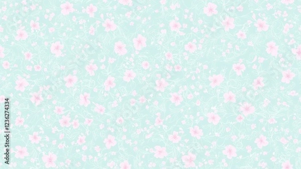 Obraz Tiny Floral Artwork with Delicate Specks on Soft Mint Background