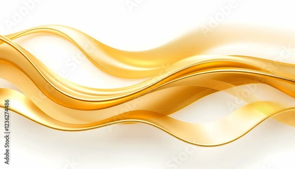 Fototapeta Gold silk fabric, flowing curves, smooth texture, liquid metal, shiny surface, abstract waves, golden ribbon, luxurious material, soft folds, dynamic movement, glossy reflection, elegant drapery, flui