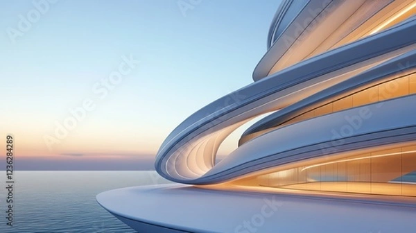 Obraz Ultrafuturistic skyscraper, curved glass facade, hightech design, 3D illustration