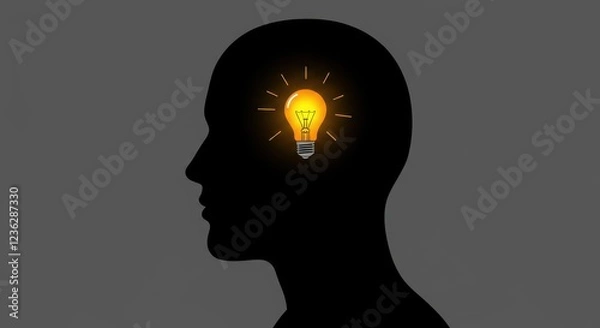 Fototapeta Silhouette Profile Illustration with Lightbulb Inside Head for Innovative Thinking and Ideas Concept