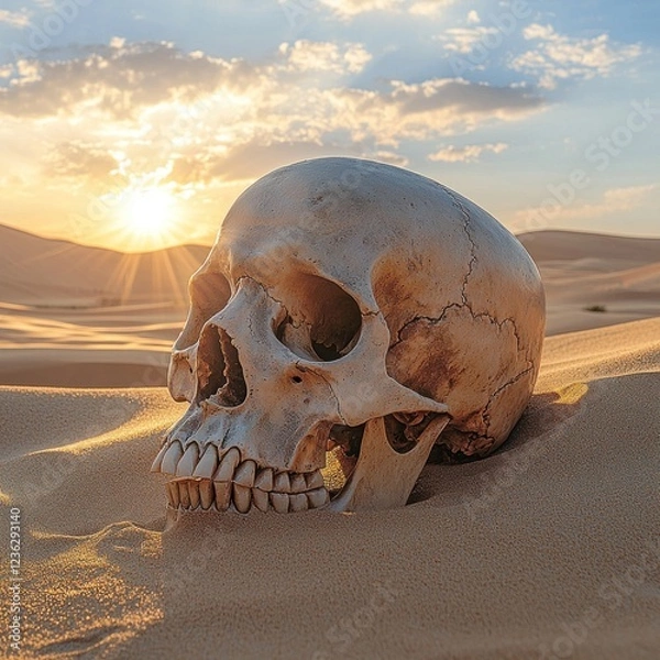 Obraz Skull in desert sand at sunrise