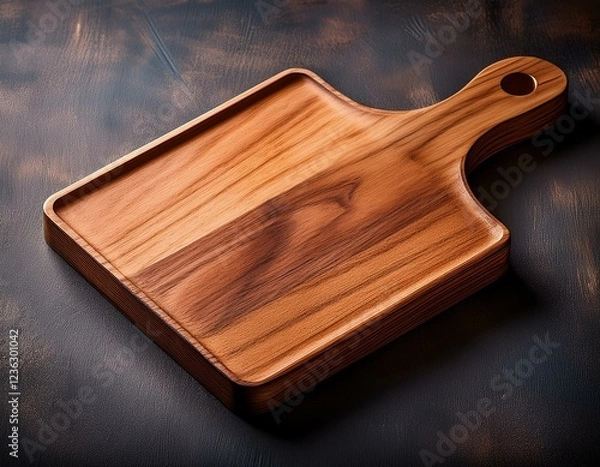 Fototapeta wooden cutting board with textured surface and handle kitchen tool concept