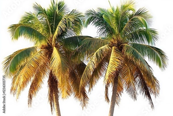 Fototapeta Coconut palm tree isolated on white background.
