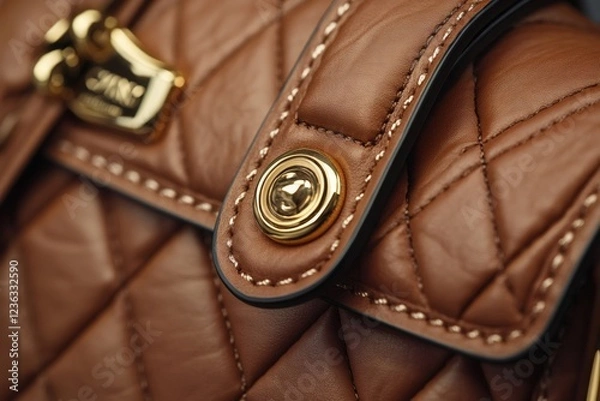 Obraz Brown quilted leather bag showing stitching and golden closure