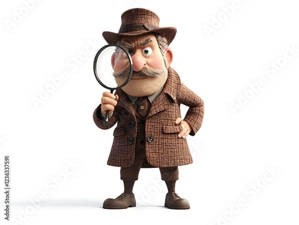 Fototapeta Detective investigates clues in a whimsical setting animated character