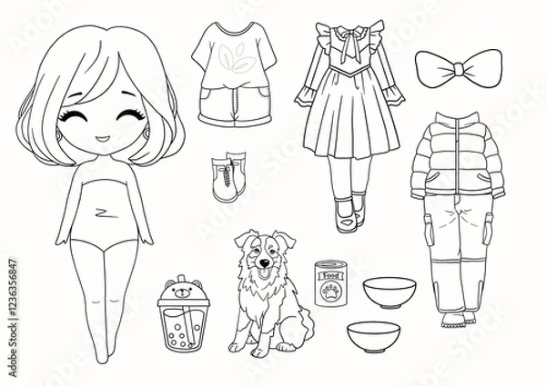 Obraz Paper doll colouring 