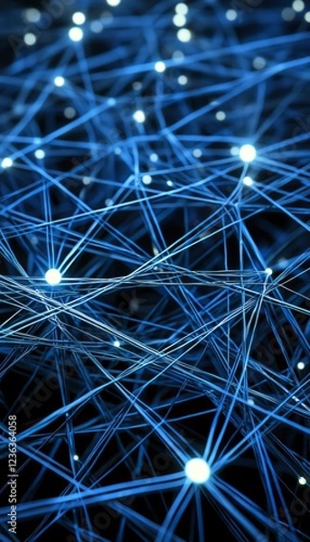 Fototapeta Complex Network of Nodes and Connections, Futuristic Technology Illustration with Glowing Blue Lines