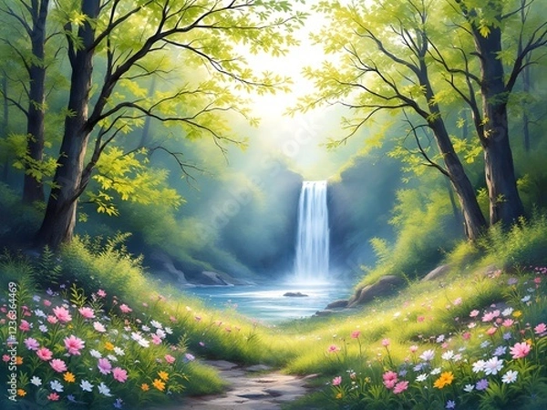 Obraz sun shining through the forest
