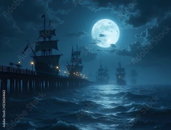 Obraz ship in the sea at night