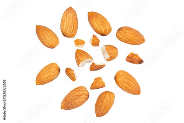 Obraz Top view Almonds isolated on a white background