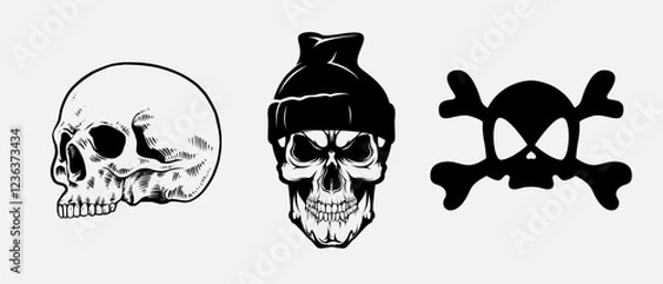 Fototapeta Skull Silhouette: Gothic Icon, Halloween Symbol, Death Concept, Spooky Design, Flat Vector Illustration