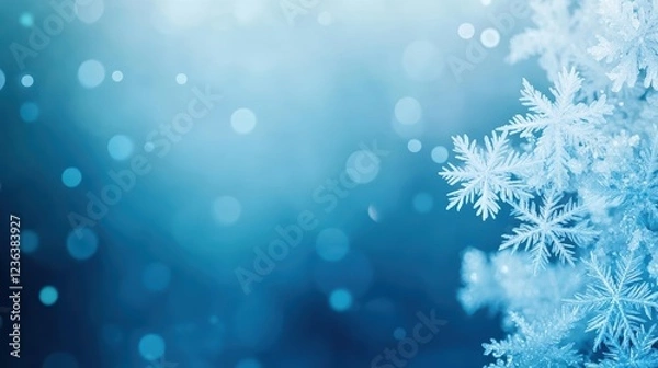 Obraz Delicate Snowflakes Gently Falling Against a Soft Blue Background Creating a Tranquil Winter Atmosphere Evoking Peace and Natural Beauty in Nature