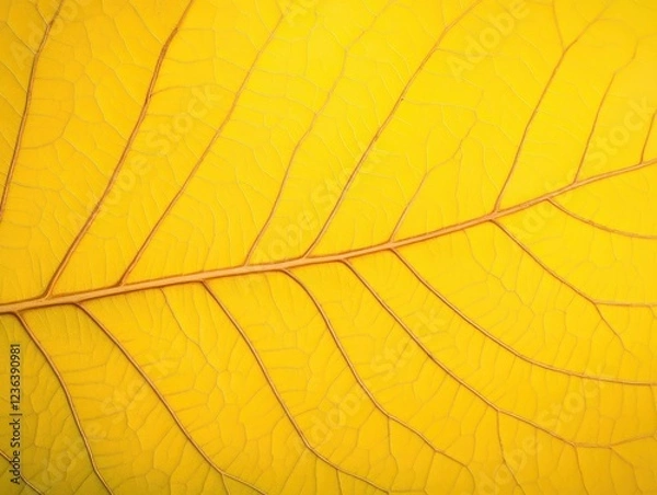 Fototapeta Close Up of Vibrant Yellow Leaf Highlighting Intricate Veins and Textures in Autumn Sunlight Evoking a Sense of Change and Natural Beauty in Nature
