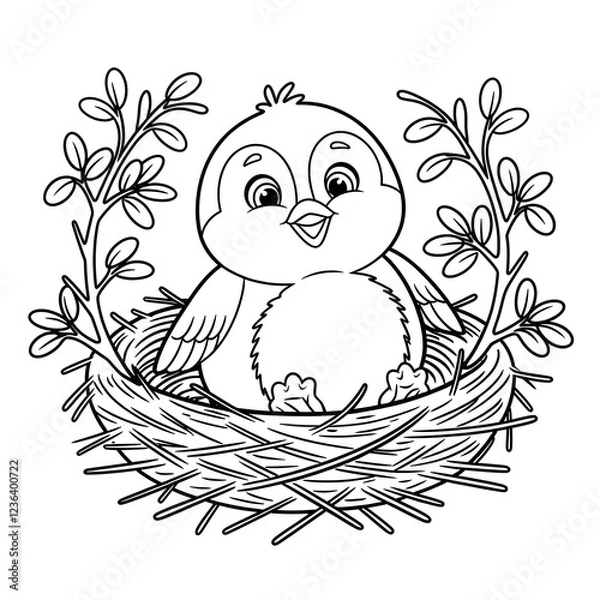 Fototapeta a little bird in a nest coloring page