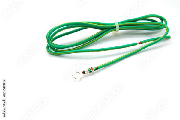 Obraz Electrical grounding cable on white background
