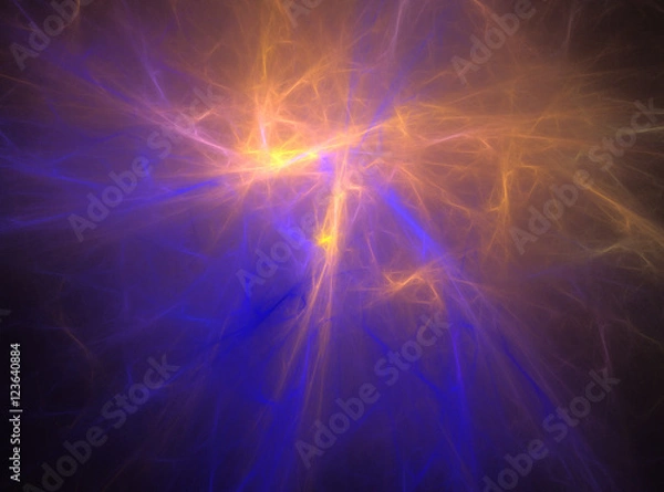 Fototapeta Fractal decorative colorful background of lightning on blue