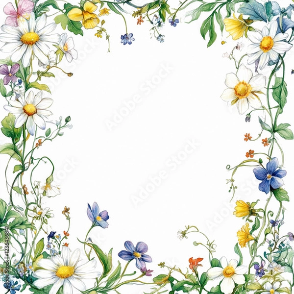 Obraz A square watercolor floral frame adorned with delicate wildflowers in bright tones. 