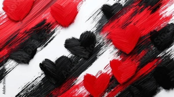 Fototapeta Assorted sketch-style XOXO designs in black and red ink, rough textured strokes, clean white background
