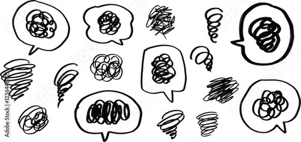 Fototapeta Set of hand-drawn dizzy signs. Vector illustration isolated on a transparent background.