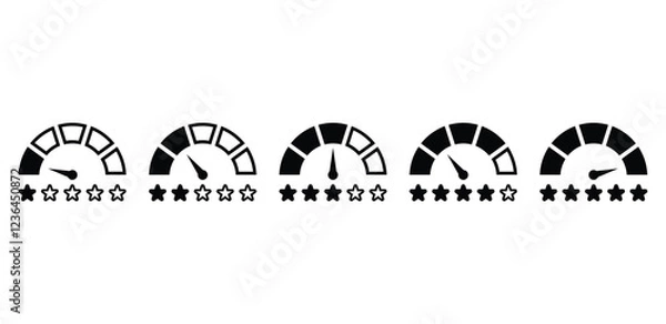 Fototapeta speedometer gauge meter and star icon symbol vector design black white color simple flat illustration sets