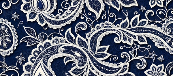 Fototapeta Pattern. Elegant Floral Pattern on Blue Background