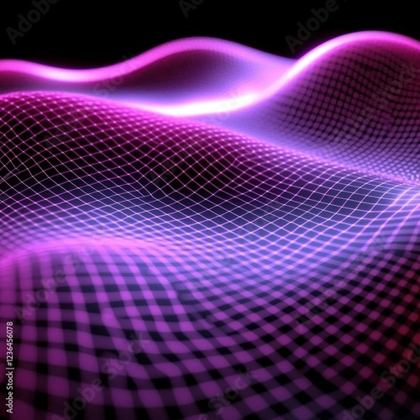 Obraz Abstract glowing pink wave digital grid data background