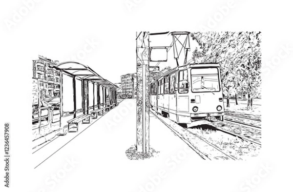 Obraz Building view with landmark of Chelyabinsk Russia. Hand drawn sketch illustration in vector.