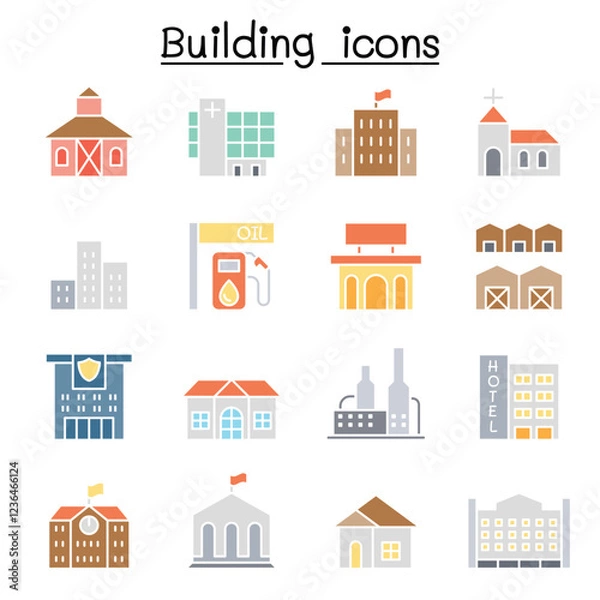 Fototapeta Building icon set in thin line style