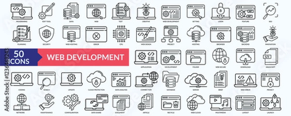 Fototapeta Web development icon collection set with programing, edit tool, feature, seo, innovation