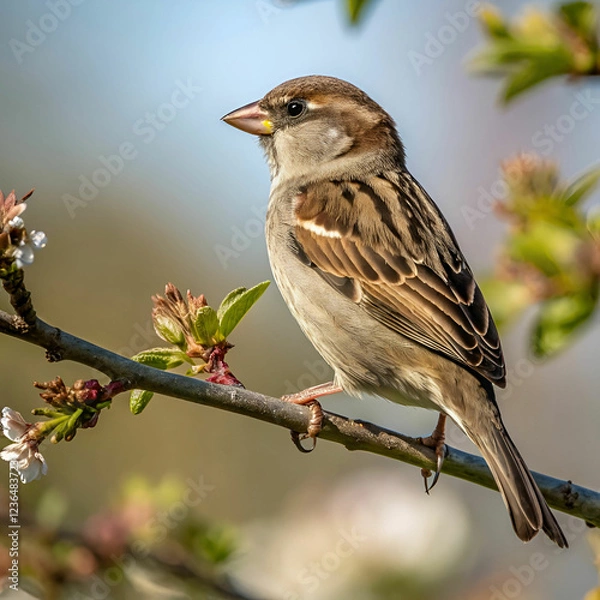 Fototapeta Sparrow Perched on a Blurry Natural Background