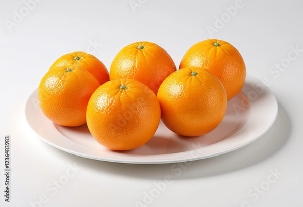 Fototapeta Fresh oranges on a plate on a white background