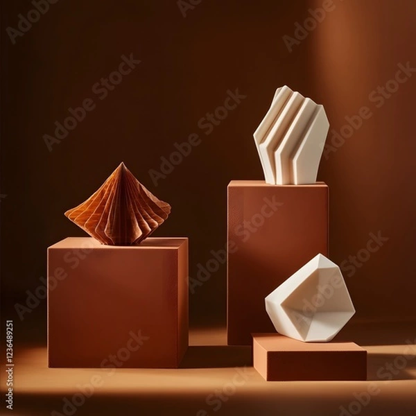 Fototapeta Innovative 3D-printed desserts featuring intricate geometric designs and precise details, combining modern technology with gourmet artistry.
