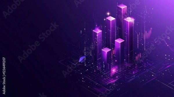 Fototapeta Abstract Digital Cityscape: Neon Glowing Towers and Data Streams