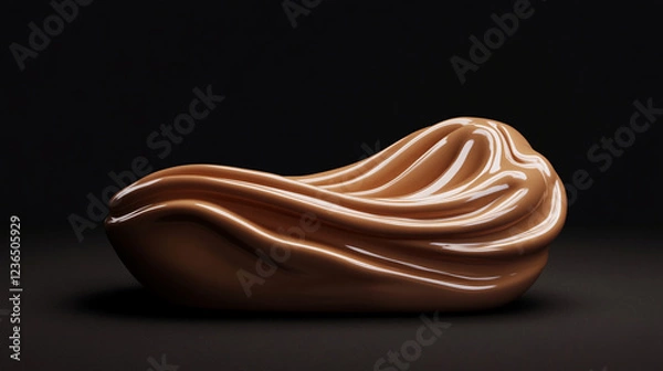Fototapeta A smooth 3D abstract fluid shape resembling a soft, glossy mocha mousse with gentle waves and soft curves, showcasing modern elegance and creative design on a dark background.