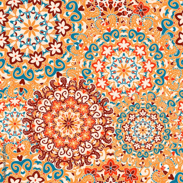 Obraz Seamless pattern with symmetrical mandalas. Ethnic texture