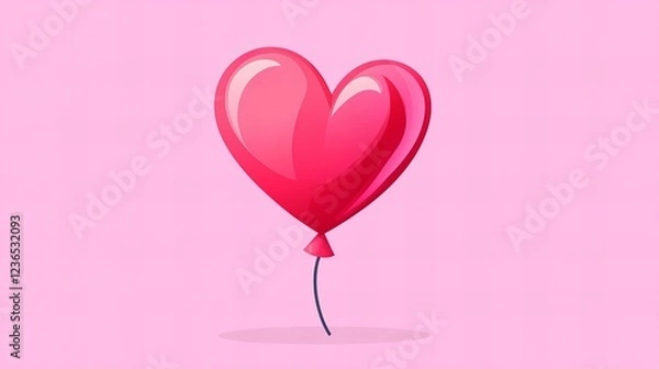 Fototapeta Pink heart-shaped balloon floats on a light pink background. Romantic and sweet.