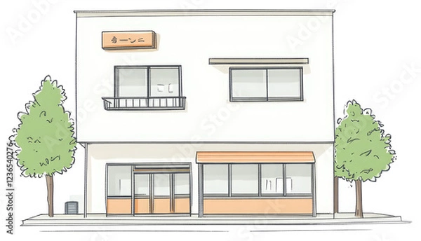Fototapeta A Simple Drawing Of A Two Story Shop Building