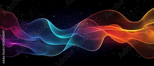 Fototapeta Beautiful abstract colorful flowing waves in space, ideal for an ultrawide 21:9 OLED display wallpaper with vibrant colors against a dark background.