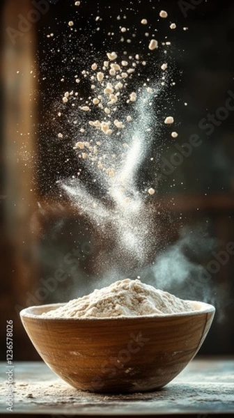 Obraz Flour Dust Suspended in Motion Close-up of Flying Flour Particles in Dramatic Shallow Depth of Field