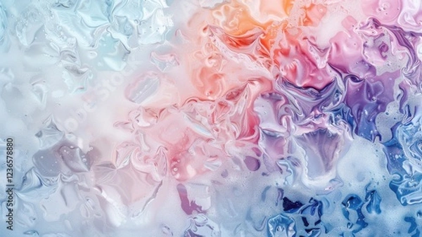 Fototapeta aquarel like abstract colored background texture of frozen flowers in milk, ice and water
