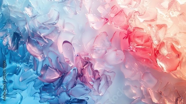 Fototapeta aquarel like abstract colored background texture of frozen flowers in milk, ice and water