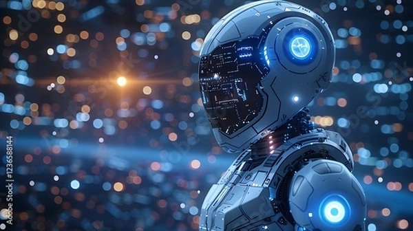 Fototapeta Intricate Mechanical Robot Blueprint with HUD Circle Background