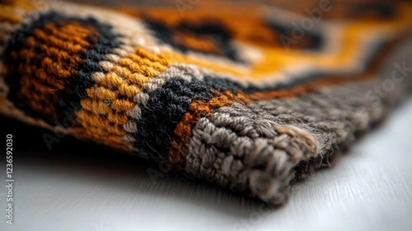 Fototapeta Close-up of a Handwoven Textile with Warm Tones
