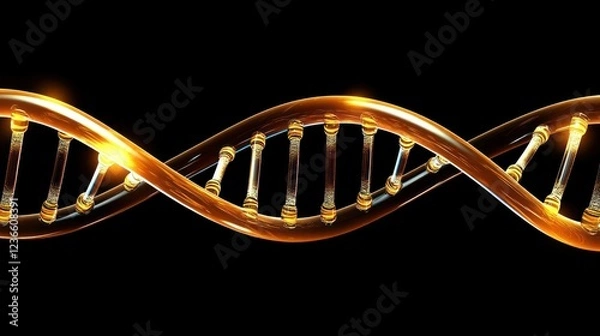 Fototapeta Golden DNA Helix: A 3D Render of Genetic Code