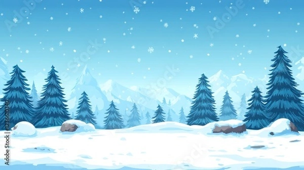 Obraz Snowy Mountain Winter Landscape With Pine Trees